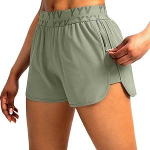 Women's Running Shorts with Zipper Pockets Quick-Dry Elastic Waist Band